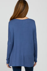 Blue Wide Neck Maternity Long Sleeve Top