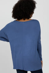 Blue Wide Neck Long Sleeve Top