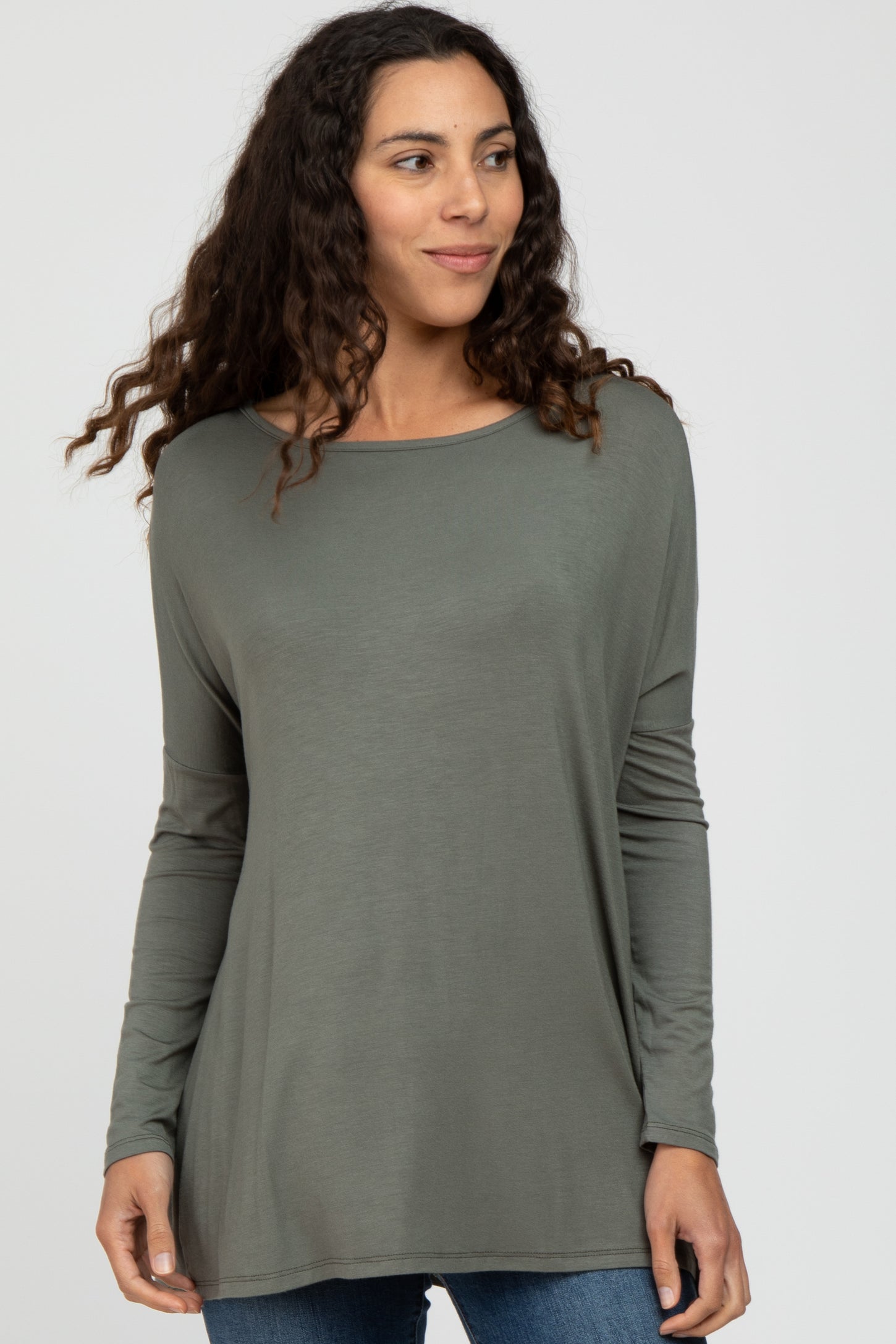 Olive Wide Neck Long Sleeve Top