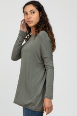 Olive Wide Neck Long Sleeve Top