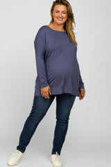 Blue Dolman Long Sleeve Maternity Plus Top