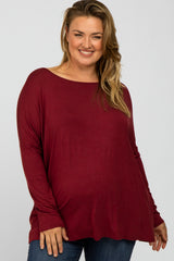 Burgundy Dolman Long Sleeve Maternity Plus Top
