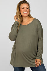 Olive Dolman Long Sleeve Maternity Plus Top