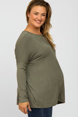 Olive Dolman Long Sleeve Maternity Plus Top