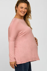 Light Pink Dolman Long Sleeve Maternity Plus Top