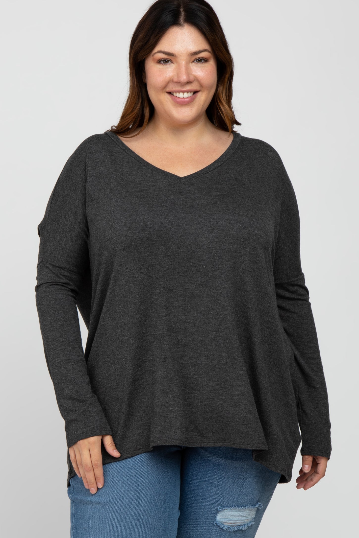 Charcoal V-Neck Maternity Plus Top