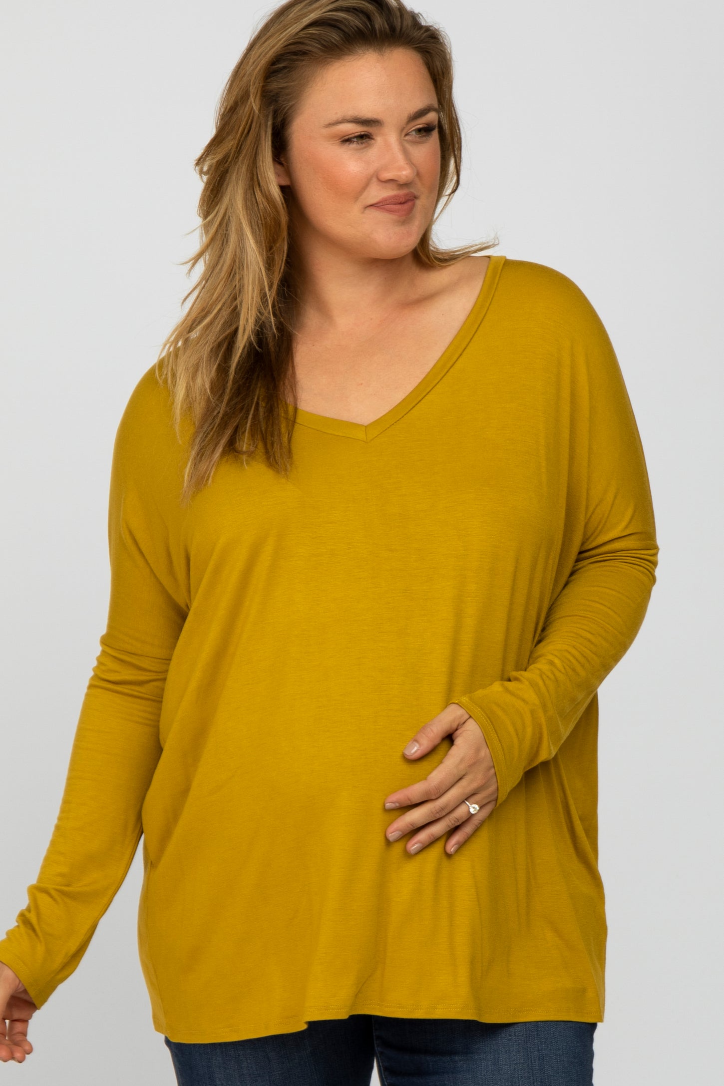Yellow V-Neck Maternity Plus Top