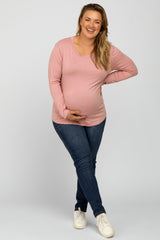 Light Pink Long Sleeve Maternity Plus Top