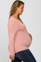 Light Pink Long Sleeve Maternity Plus Top