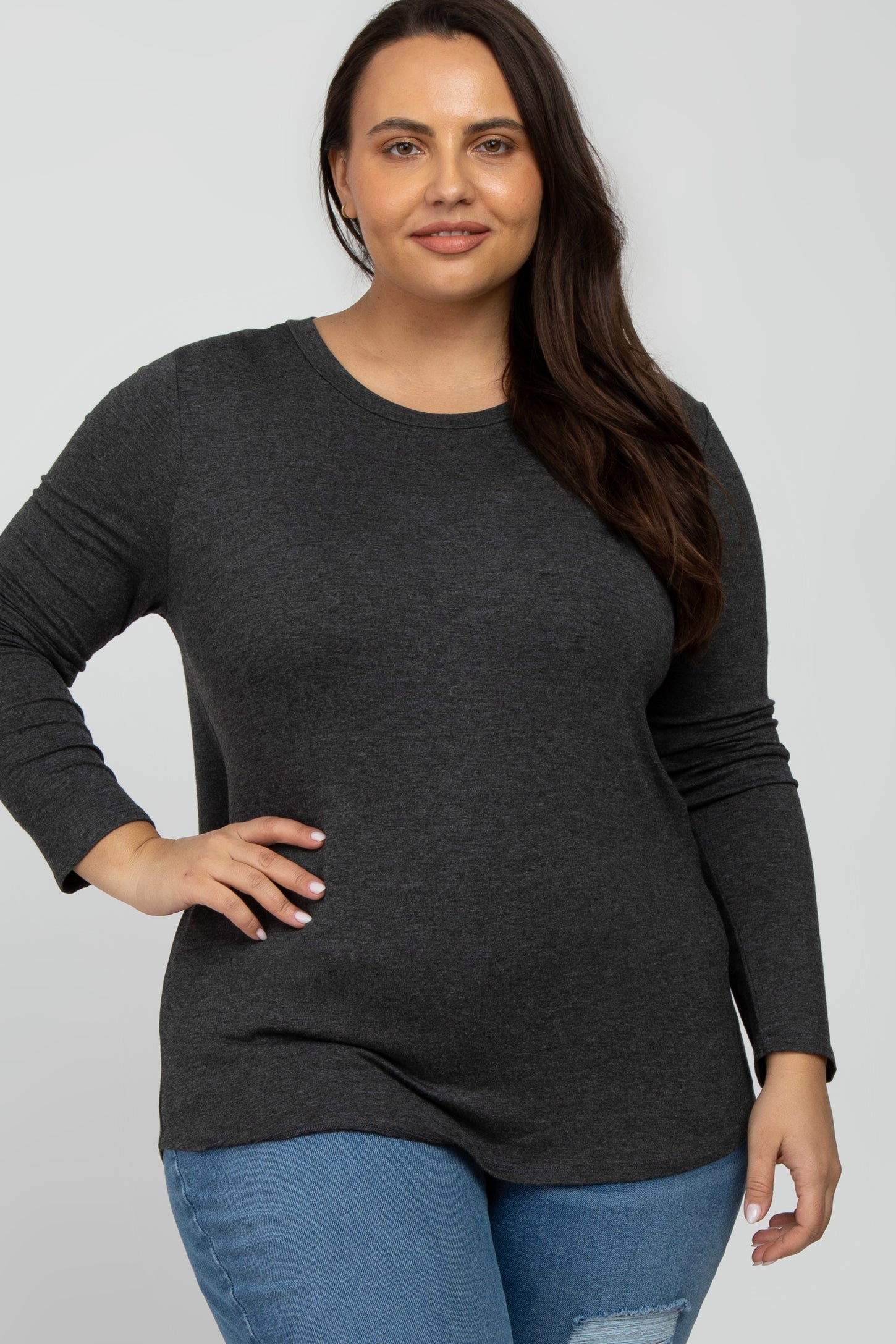Charcoal Long Sleeve Maternity Plus Top