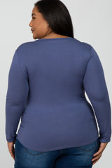 Blue Long Sleeve Maternity Plus Top