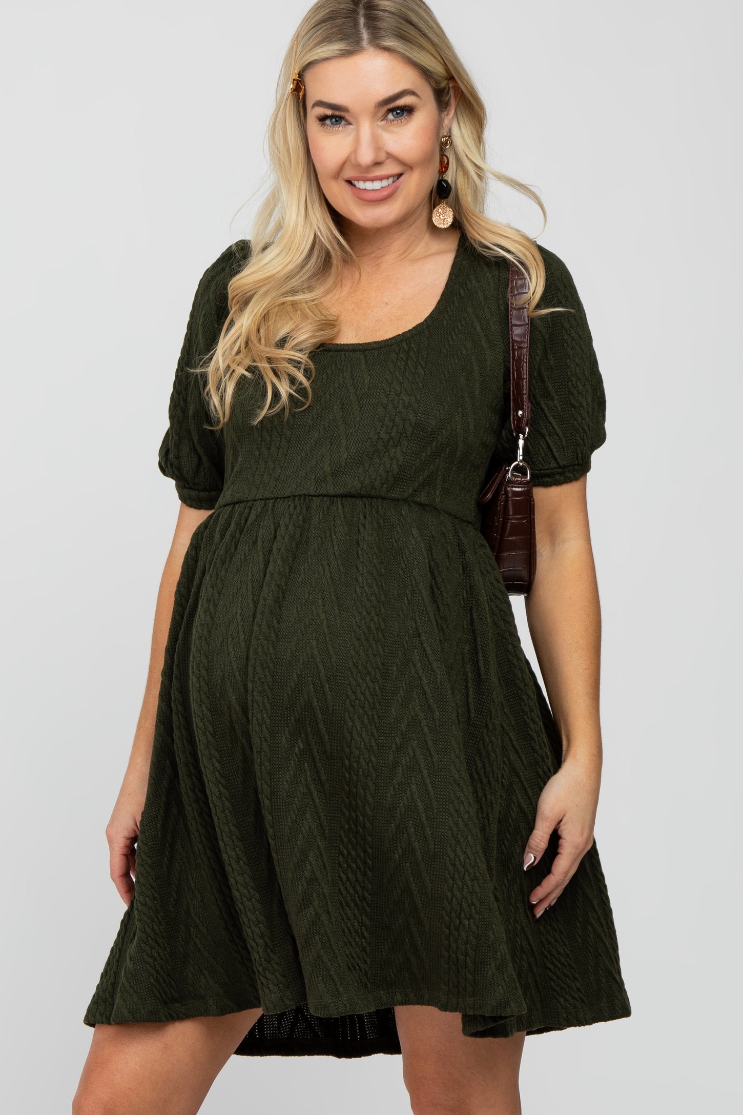 Olive Contrast Knit Maternity Sweater Dress