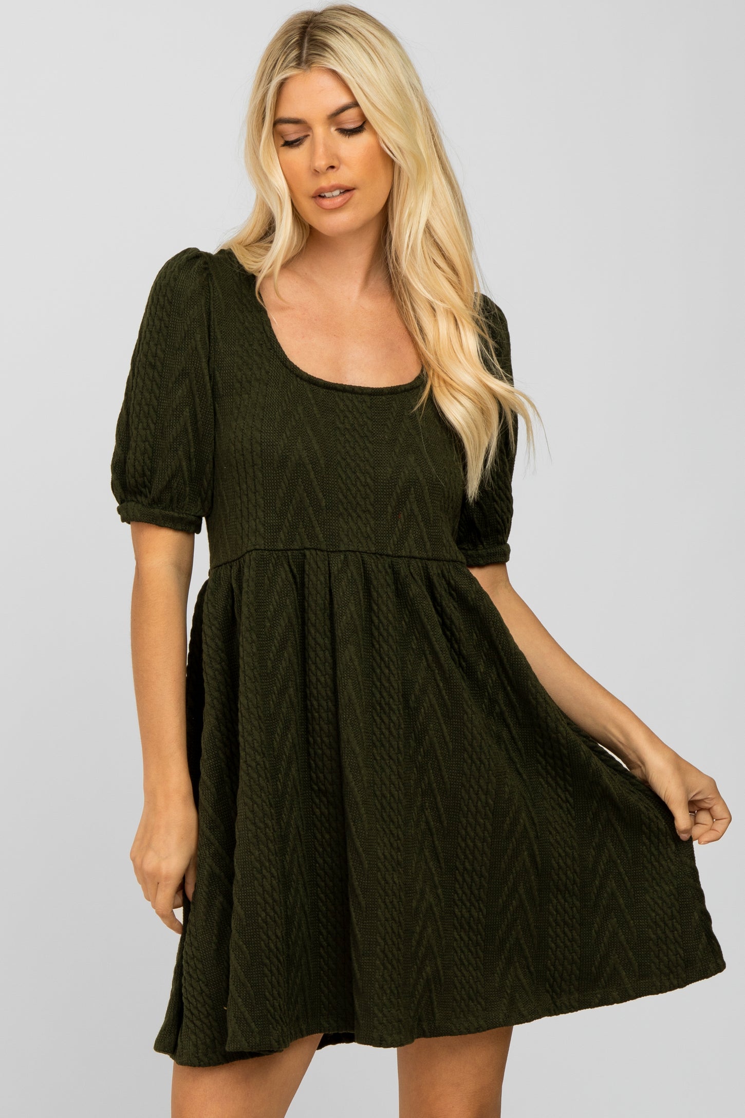 Olive Contrast Knit Sweater Dress