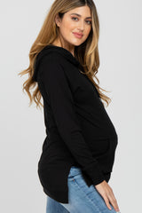 Black Drawstring Hooded Hi-Low Maternity Top