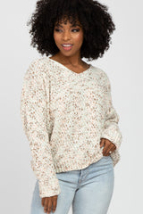 Beige Multi-Color V-Neck Chunky Knit Maternity Sweater