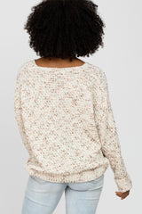Beige Multi-Color V-Neck Chunky Knit Sweater