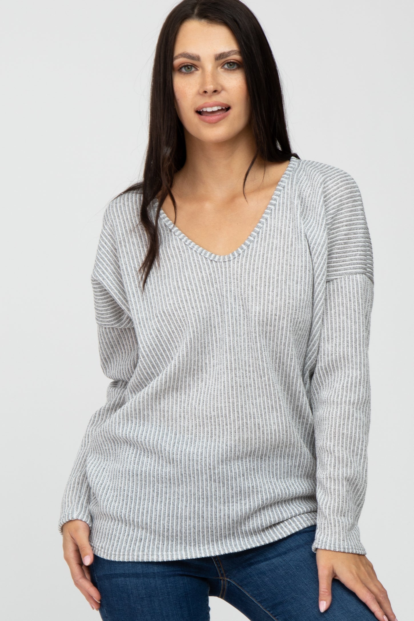 Ivory Striped Knit Long Sleeve Maternity Top