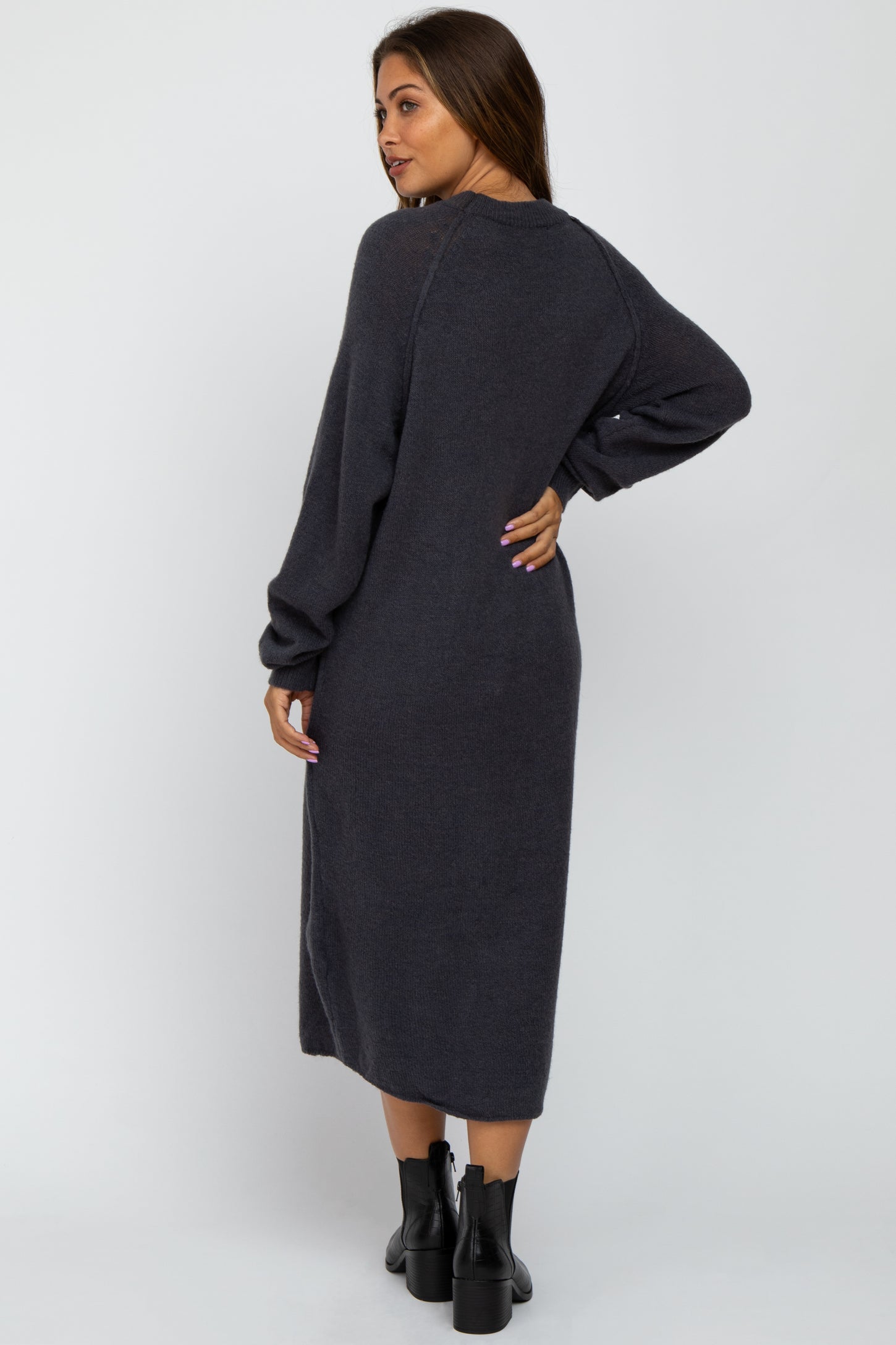 Grey Mock Neck Maternity Midi Sweater Dress PinkBlush