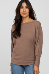 Taupe Waffle Knit Dolman Sleeve Top