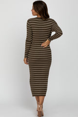 Olive Ribbed Striped Maternity Midi Dress