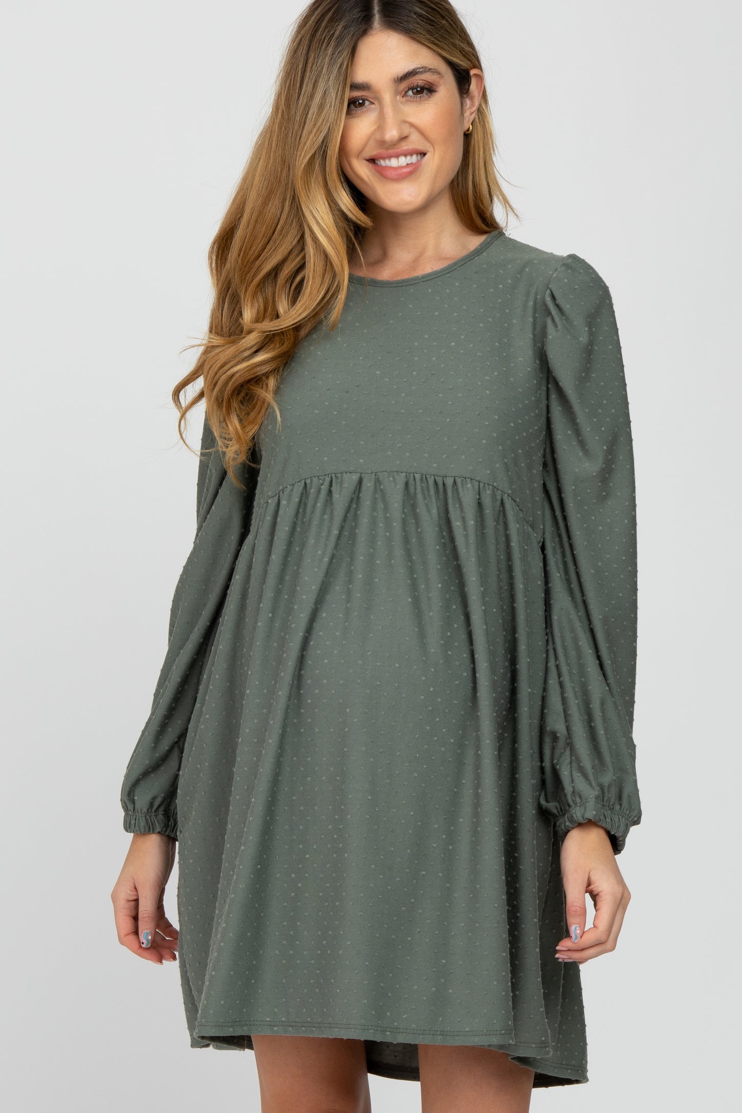 Olive Swiss Dot Maternity Dress
