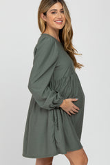 Olive Swiss Dot Maternity Dress