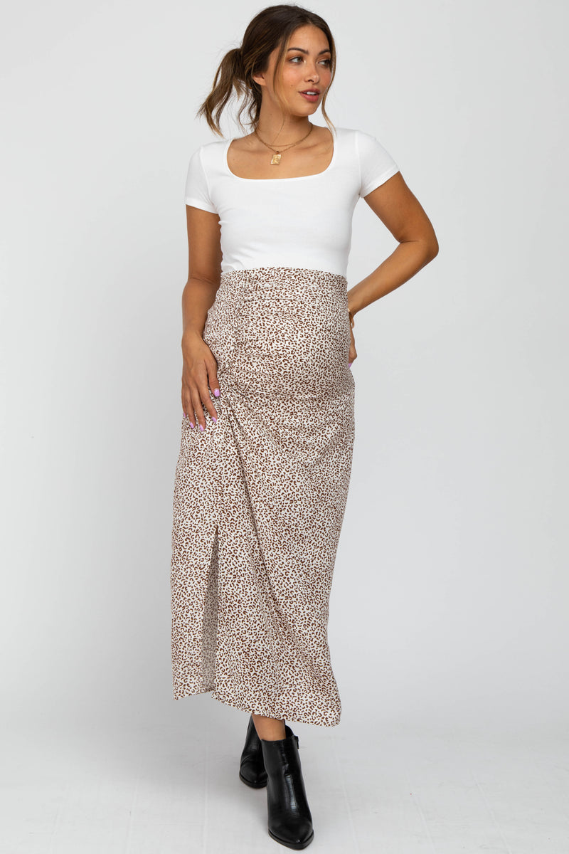 White Leopard Print Side Button Maternity Maxi Skirt – PinkBlush