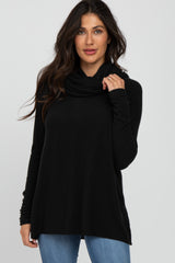 Black Brushed Knit Cowl Neck Long Sleeve Top