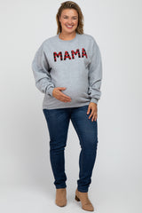 Heather Grey Checkered Mama Maternity Plus Sweatshirt