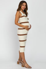 Ivory Striped Sleeveless Sweater Maternity Midi Dress