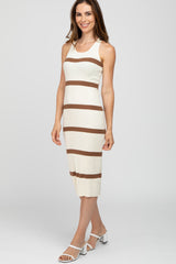 Ivory Striped Sleeveless Sweater Midi Dress