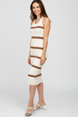 Ivory Striped Sleeveless Sweater Midi Dress