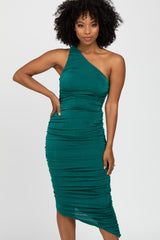 Forest Green One Shoulder Ruched Side Maternity Midi Dress