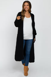 Black Bubble Sleeve Long Maternity Cardigan
