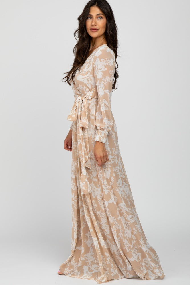Taupe Floral Chiffon Maxi Dress PinkBlush Taupe Floral Chiffon Maxi Dress PinkBlush