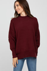 Burgundy Mock Neck Exposed Seam Sweater