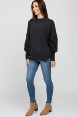 Charcoal Mock Neck Exposed Seam Sweater
