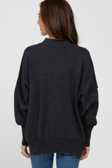 Charcoal Mock Neck Exposed Seam Sweater