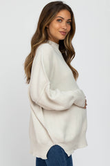 Ivory Mock Neck Exposed Seam Maternity Sweater