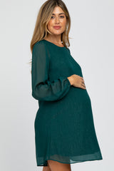 Forest Green Shimmer Long Sleeve Maternity Dress