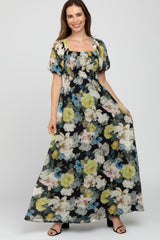 Black Multi-Color Floral Maternity Maxi Dress
