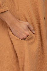 Camel Button Down Hi-Low Midi Dress