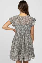 Grey Floral Chiffon Tiered Maternity Dress