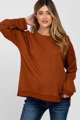 Camel Raw Edge Maternity Sweatshirt