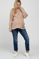 Taupe French Terry Hooded Pullover Maternity Top