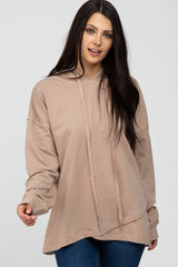 Taupe French Terry Hooded Pullover Top