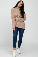 Taupe French Terry Hooded Pullover Top
