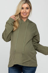 Olive French Terry Hooded Pullover Maternity Top