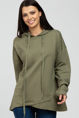 Olive French Terry Hooded Pullover Top