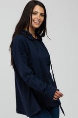 Navy French Terry Hooded Pullover Top